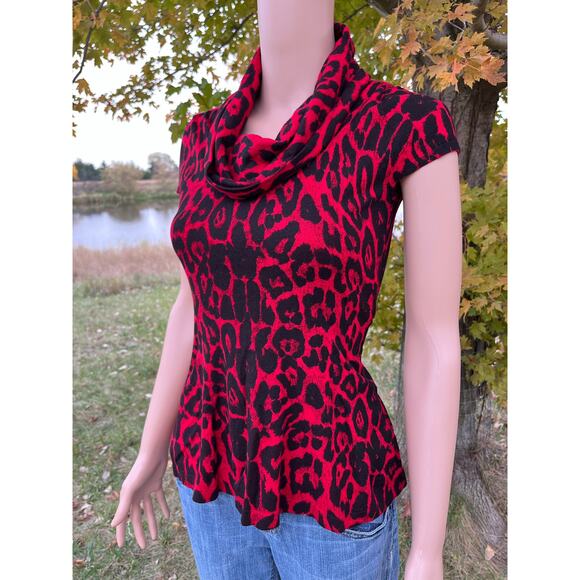 INC Red Leopard Cowl Neck Top - Picture 2 of 6